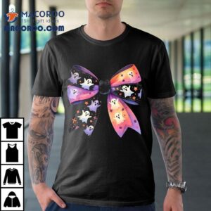 Cute Ghost Bow Coquette Halloween Spooky Season Wo Girls Tshirt