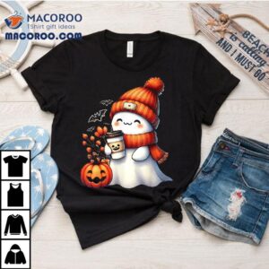 Cute Ghost Drinking Coffee Halloween Shirt
