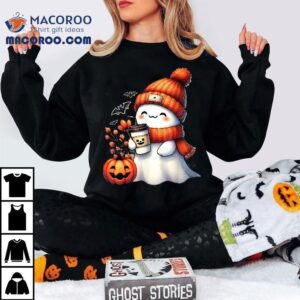 Cute Ghost Drinking Coffee Halloween Tshirt