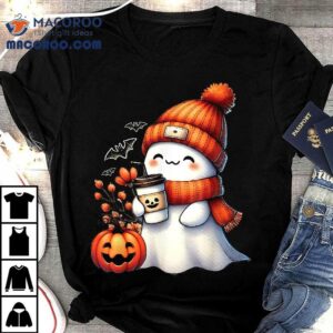 Cute Ghost Drinking Coffee Halloween Tshirt