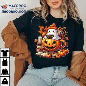 Cute Ghost Reading Book Lovers Halloween Autumn Coffee Shirt