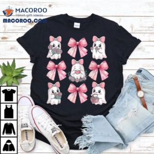 Ghost Floral Pink Coquette Bow Halloween Spooky Season Shirt