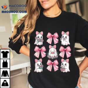 Ghost Floral Pink Coquette Bow Halloween Spooky Season Tshirt