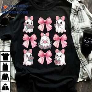 Ghost Floral Pink Coquette Bow Halloween Spooky Season Tshirt