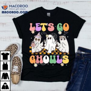 Groovy Boo Lets Go Ghouls Halloween Ghost Girls Kids Tshirt