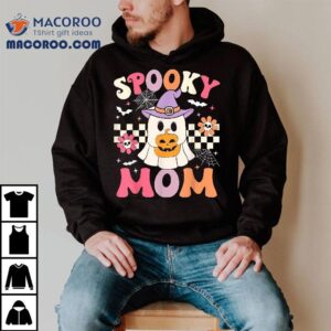 Groovy Spooky Mom Retro Ghost Holding Pumpkin Halloween Shirt