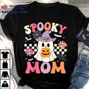 Groovy Spooky Mom Retro Ghost Holding Pumpkin Halloween Shirt