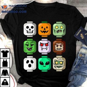 Halloween Building Brick Head Pumpkin Ghost Zombie Boys Shirt