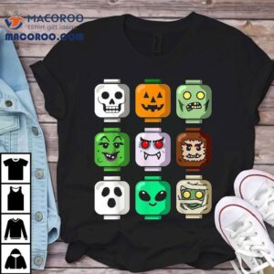 Halloween Building Brick Head Pumpkin Ghost Zombie Boys Shirt