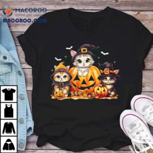 Halloween Cat Shirt For Girls Pumpkin Spooky Season