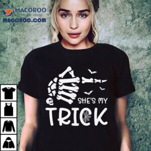 Halloween Costume Couples She’s My Trick Skeleton Hand Shirt