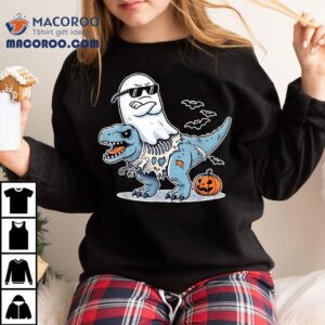 Halloween Ghost Riding Zombie T-rex Funny For Kids Shirt