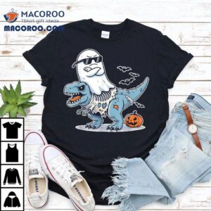 Halloween Ghost Riding Zombie T Rex Funny For Kids Tshirt