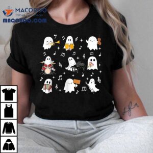 Halloween Music Teacher Ghost Playing Musical Instruts Tshirt