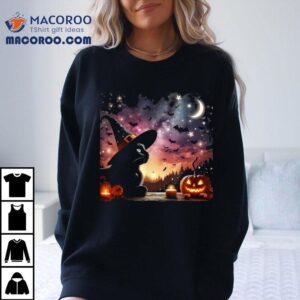 Halloween Night Black Cat Pumpkins Bats Stars Shirt