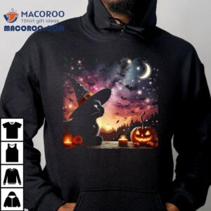 Halloween Night Black Cat Pumpkins Bats Stars Tshirt