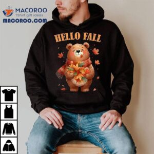 Hello Fall Bear Autumn Season Autumnal Leaves Kids Tshirt