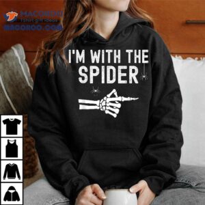 I’m With Spider Funny Skeleton Halloween Couples Matching Shirt