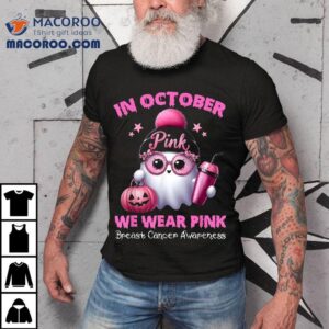 In October We Wear Pink Ghost Witch Breast Cancer Awareness Shirt