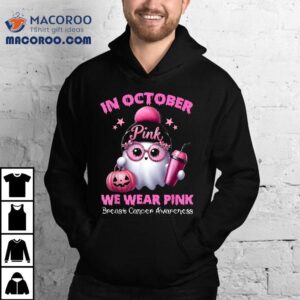 In October We Wear Pink Ghost Witch Breast Cancer Awareness Tshirt