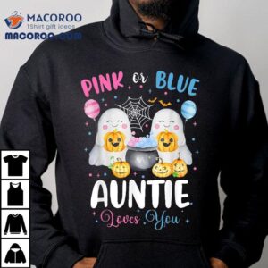 Pink Or Blue Auntie Loves You Halloween Ghost Gender Reveal Tshirt