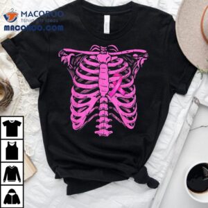Pink Ribbon Breast Cancer Awareness Halloween Skeleton Shirt
