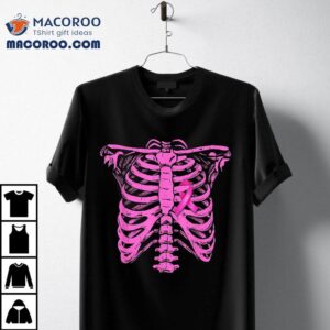 Pink Ribbon Breast Cancer Awareness Halloween Skeleton Tshirt