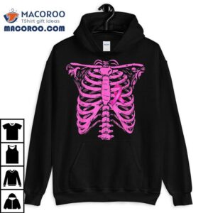 Pink Ribbon Breast Cancer Awareness Halloween Skeleton Tshirt