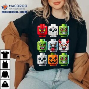 Pumpkin Ghost Zombie Skeleton Building Brick Halloween Tee Tshirt