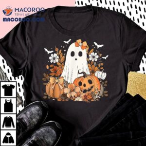 Retro Floral Ghost Cute Pumpkin Autumn Halloween Kids Shirt