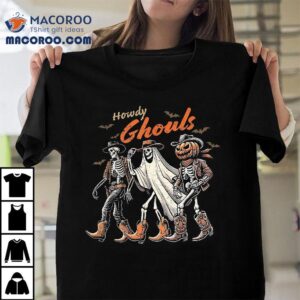 Retro Howdy Ghouls Skeleton Cowboy Western Rodeo Halloween Shirt
