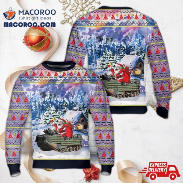 Santa Claus U.s. Marine Corps Assault Amphibious Vehicle Aav Christmas Sweater