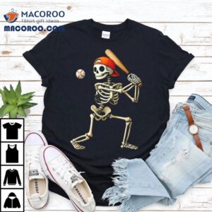 Skeleton Baseball Halloween Costume Funny Boys Kids Tee Shirt