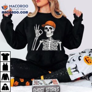 Skeleton Hand Ok Sign Retro Halloween Costume Girl Tshirt