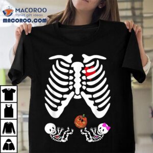 Skeleton Twins Girl Boy Pregnancy Halloween Costume Pumpkin Shirt