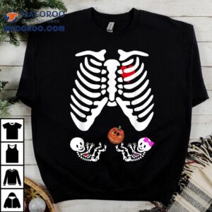Skeleton Twins Girl Boy Pregnancy Halloween Costume Pumpkin Tshirt