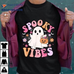 Spooky Vibes Ghost Retro Groovy Halloween Girls Kids Shirt