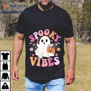 Spooky Vibes Ghost Retro Groovy Halloween Girls Kids Shirt