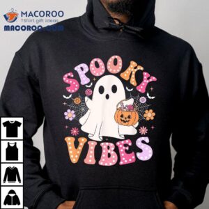Spooky Vibes Ghost Retro Groovy Halloween Girls Kids Tshirt