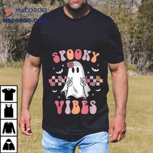 Spooky Vibes Ghost Retro Groovy Halloween Girls Kids Tshirt