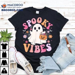 Spooky Vibes Ghost Retro Groovy Halloween Girls Kids Tshirt