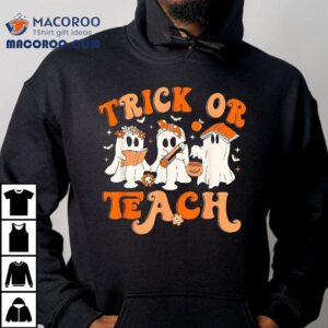 Teacher Halloween Trick Or Teach Retro Groovy Floral Ghost Shirt Teacher Halloween Trick Or Teach Retro Groovy Floral Ghost Shirt