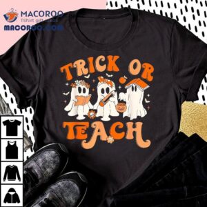 Teacher Halloween Trick Or Teach Retro Groovy Floral Ghost Shirt