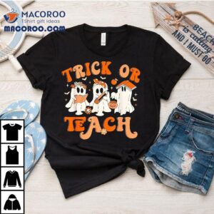 Teacher Halloween Trick Or Teach Retro Groovy Floral Ghost Shirt 2 Teacher Halloween Trick Or Teach Retro Groovy Floral Ghos Tshirt
