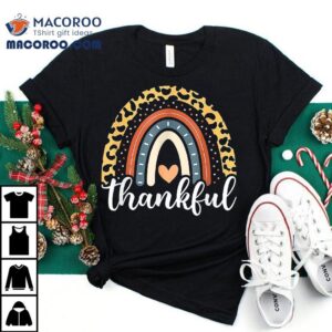 Thankful Thanksgiving Rainbow Leopard Print Tshirt