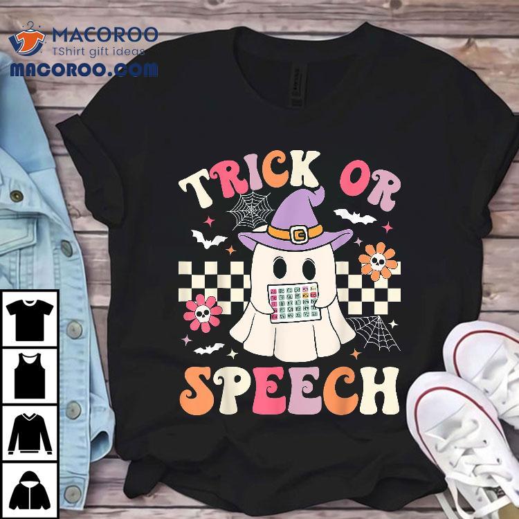 Trick Or Speech Retro Slp Halloween Therapy Shirt Trick Or Speech Retro Slp Halloween Therapy Shirt