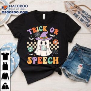 Trick Or Speech Retro Slp Halloween Therapy Shirt 2 Trick Or Speech Retro Slp Halloween Therapy Tshirt