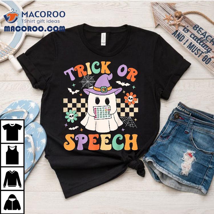 Trick Or Speech Retro Slp Halloween Therapy Shirt Trick Or Speech Retro Slp Halloween Therapy Shirt