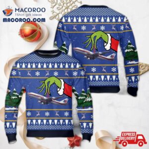 United Airlines Boeing 747-422 Tulip Lahaina Harbor Christmas Sweater