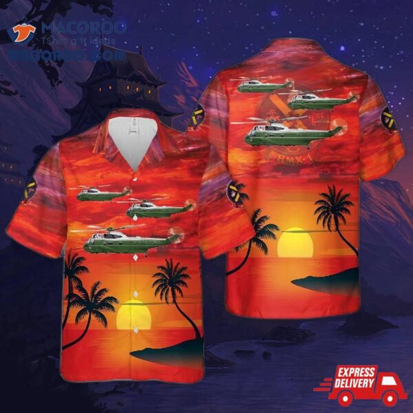 Us Marine Corps Vh-3D Sea King, Hmx-1 “nighthawks” – One, Mcaf Quantico, Va Hawaiian Shirt